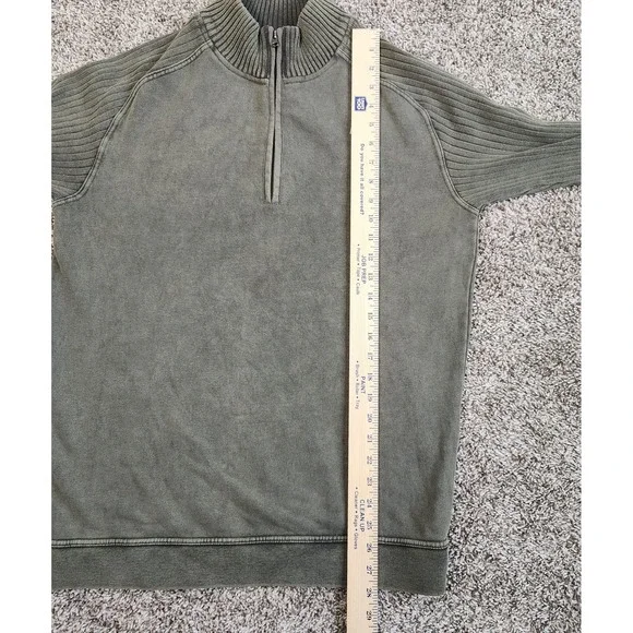 Retrofit Quarter Zip Sweater Men's L Green Ribbed Sleeves Knit Pullover - Picture 9 of 10